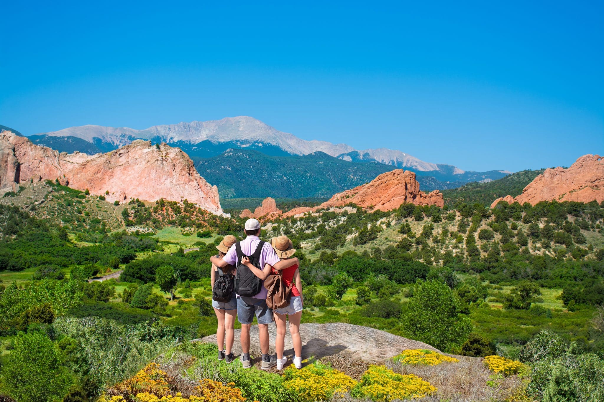 Family hiking at Garden of the Gods in Colorado Springs.