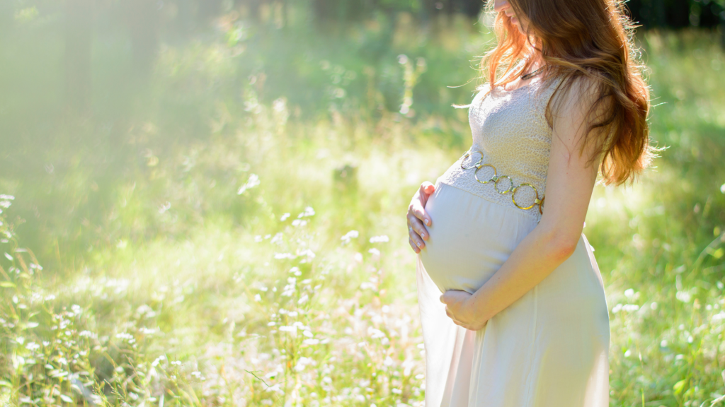 pregnant woman in a field of beautiful grass