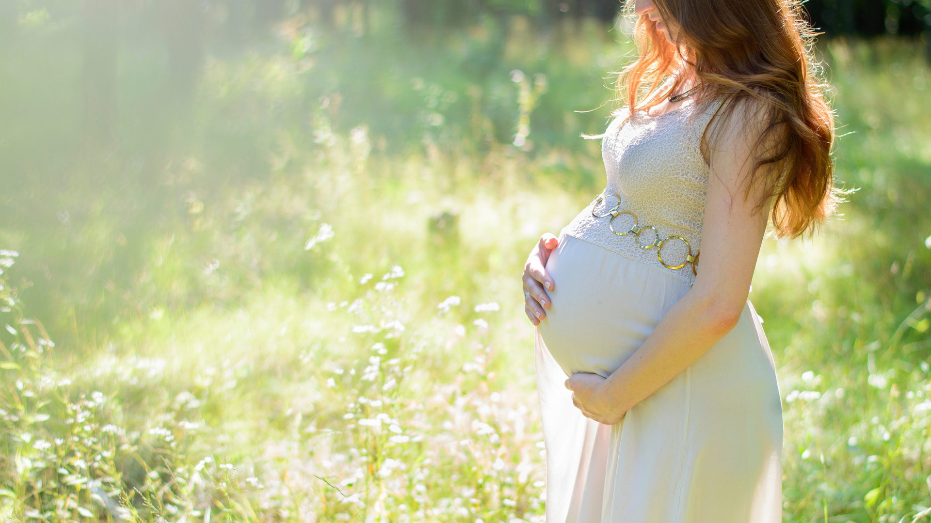 pregnant woman in a field of beautiful grass